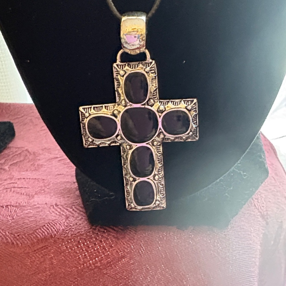 Elegant Silver and Black Cross Pendant Necklace